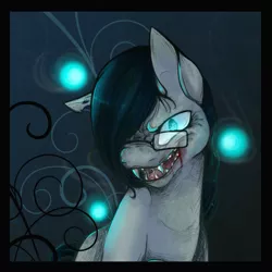 Size: 470x470 | Tagged: artist:littlesightless, demon, derpibooru import, fangs, freckles, glasses, kelpie, oc, oc:harpoon, semi-grimdark, the dark fairy tale, unofficial characters only