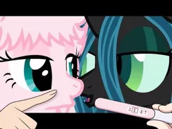 Size: 480x360 | Tagged: artist:d0nm, derpibooru import, meme, oc, oc:fluffle puff, pregnancy announcement, pregnancy test, pregnancy test meme, queen chrysalis, safe