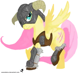 Size: 639x606 | Tagged: artist:xscaralienx, crossover, derpibooru import, dovahkiin, dovahshy, fluttershy, safe, skyrim, solo, the elder scrolls