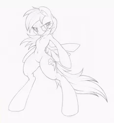 Size: 743x800 | Tagged: safe, artist:dfectivedvice, derpibooru import, rainbow dash, pegasus, pony, belly button, bipedal, black and white, female, grayscale, mare, monochrome, simple background, sketch, solo, standing, white background