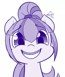 Size: 873x1033 | Tagged: safe, artist:krucification, derpibooru import, sonata dusk, ponified, equestria girls, braces, cute, equestria girls ponified, hnnng, monochrome, portrait, smiling, solo, sonatabetes