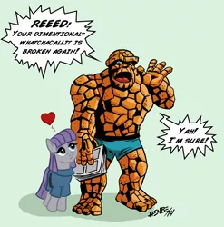 Size: 682x691 | Tagged: artist:henbe, ben grimm, crossover, crossover shipping, cute, derpibooru import, fantastic four, heart, maudabetes, maud pie, rock, safe, shipping, simple background, that pony sure does love rocks, the thing (marvel), the thing (marvel comics)