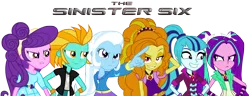 Size: 2664x1024 | Tagged: safe, artist:imperfectxiii, artist:nano23823, artist:punzil504, artist:titanium-pony, derpibooru import, adagio dazzle, aria blaze, lightning dust, sonata dusk, suri polomare, trixie, equestria girls, rainbow rocks, antagonist, mane six, simple background, the dazzlings, transparent background, vector