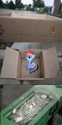 Size: 507x1012 | Tagged: semi-grimdark, derpibooru import, rainbow dash, pegasus, pony, fanfic:my little dashie, comic, dashie meme, dumpster shredder, exploitable meme, female, filly, implied death, lol, meme, this will end in tears