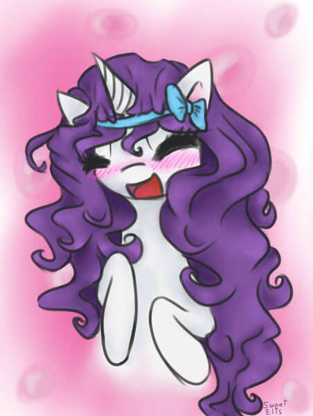 Size: 723x960 | Tagged: alternate hairstyle, artist:elisdoominika, blushing, derpibooru import, happy, rarity, safe, solo