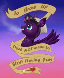 Size: 1516x1855 | Tagged: safe, artist:confetticakez, derpibooru import, oc, unofficial characters only, pegasus, pony, banner, blushing, fluffy, heart, looking up, motivational, old banner, open mouth, positive ponies, smiling, smoking, solo, spread wings, wing fluff