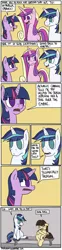 Size: 950x3819 | Tagged: safe, artist:timsplosion, derpibooru import, princess cadance, shining armor, twilight sparkle, wild fire, alicorn, pegasus, pony, unicorn, comic:shining armor is a goddamn moron, cameo, comic, crossed arms, female, jail, male, mare, no pupils, prison, simple background, speech bubble, stallion, treason, yellow background