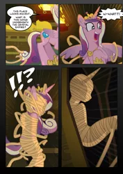 Size: 1024x1448 | Tagged: artist:radiantrealm, bondage, coffin, comic, derpibooru import, dialogue, encasement, fetish, mummification, mummy, princess cadance, semi-grimdark, sensory deprivation, show accurate, solo