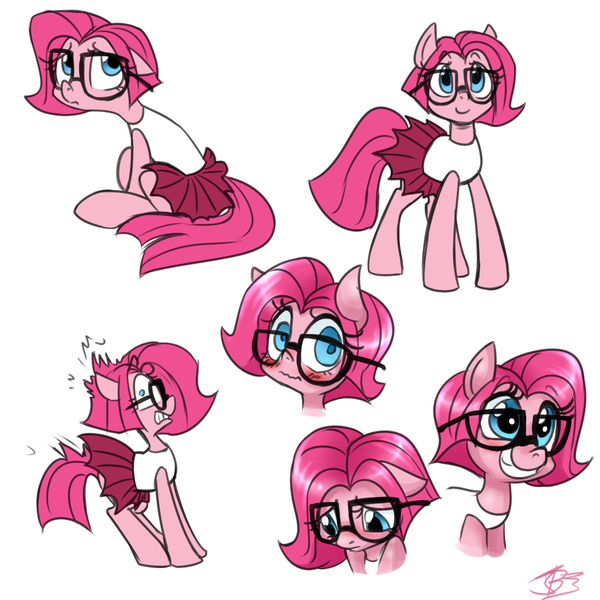 Size: 1200x1200 | Tagged: adorkable, alternate hairstyle, artist:jitterbugjive, clothes, cute, derpibooru import, diane, dork, glasses, pinkamena diane pie, pinkie pie, safe, skirt, the clone that got away