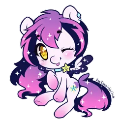 Size: 700x700 | Tagged: artist:chocoberrylollipop, derpibooru import, ethereal mane, oc, oc:starship, one eye closed, safe, simple background, solo, transparent background, unofficial characters only, wink