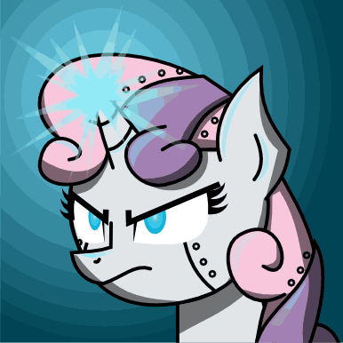Size: 386x386 | Tagged: safe, artist:elzielai, derpibooru import, sweetie belle, pony, robot, robot pony, unicorn, animated, bust, female, filly, foal, gif, horn, portrait, seizure warning, solo, sweetie bot