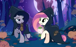 Size: 1000x621 | Tagged: safe, artist:shadowwolf, derpibooru import, oc, unofficial characters only, pony, bedroom eyes, cloak, clothes, cute, female, halloween, lantern, mare, mouth hold, pumpkin, raised hoof, raised leg, smiling, witch