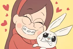 Size: 500x338 | Tagged: angel bunny, artist:raichi, crossover, derpibooru import, gravity falls, heart, mabel pines, safe