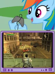 Size: 564x760 | Tagged: controller, derpibooru import, exploitable meme, freedom fighters, gamerdash, meme, obligatory pony, rainbow dash, safe, throwback thursday, tv meme, video game