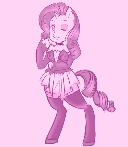 Size: 2000x2300 | Tagged: safe, artist:femmychan, derpibooru import, rarity, anthro, unicorn, clothes, solo, wip