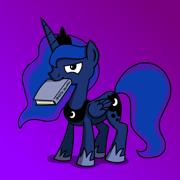 Size: 1024x1024 | Tagged: artist:petirep, book, derpibooru import, mouth hold, princess luna, safe, solo