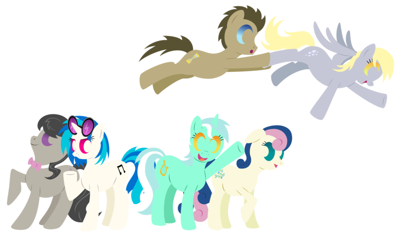 Size: 9600x5700 | Tagged: safe, artist:flamevulture17, derpibooru import, bon bon, derpy hooves, doctor whooves, lyra heartstrings, octavia melody, sweetie drops, time turner, vinyl scratch, earth pony, pegasus, pony, unicorn, absurd resolution, background six, female, male, mare, stallion