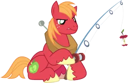 Size: 9215x6000 | Tagged: safe, artist:chainchomp2, derpibooru import, big macintosh, earth pony, pony, leap of faith, .svg available, absurd resolution, apple, apple core, fishing, fishing rod, male, simple background, sitting, solo, stallion, transparent background, vector