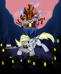 Size: 2500x3000 | Tagged: safe, artist:heedheed, derpibooru import, derpy hooves, pegasus, pony, crossover, epic derpy, female, glowing eyes, heartless, high res, hollow bastion, keyblade, kingdom hearts, mare, weapon