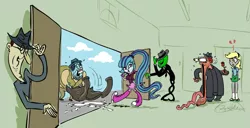 Size: 1017x522 | Tagged: safe, artist:brutamod, artist:cybersp0nge, derpibooru import, derpy hooves, sonata dusk, oc, oc:anon, equestria girls, brony stereotype, eye bulging, fedora, fedora tipping, flower, hat, heartbreak, jaw drop, neckbeard, rose