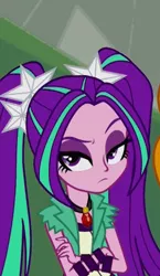 Size: 614x1055 | Tagged: safe, derpibooru import, screencap, aria blaze, equestria girls, rainbow rocks, aria blaze is not amused, female, gem, pigtails, resting bitch face, siren gem, solo, twintails, unamused