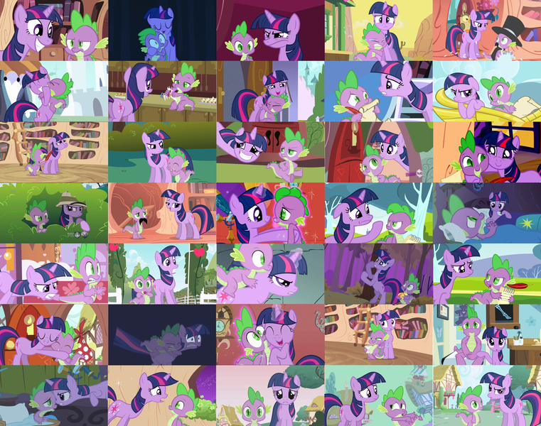 Size: 3197x2520 | Tagged: safe, artist:fred321123, derpibooru import, screencap, spike, twilight sparkle, collage, female, male, shipping, straight, twispike