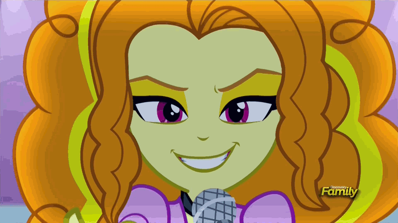 Size: 1606x900 | Tagged: safe, derpibooru import, screencap, adagio dazzle, aria blaze, sonata dusk, equestria girls, rainbow rocks, animated, discovery family, discovery family logo, evil grin, female, grin, microphone, pigtails, ponytail, smiling, the dazzlings, trio, trio female, twintails, under our spell