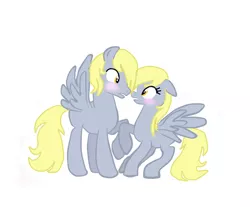 Size: 982x813 | Tagged: artist:1231redflame, blushing, derpception, derpibooru import, derp on derp action, derpydopey, derpy hooves, dopey hooves, female, implied selfcest, looking at each other, male, rule 63, safe, selfcest, self ponidox, shipping, simple background, straight, white background