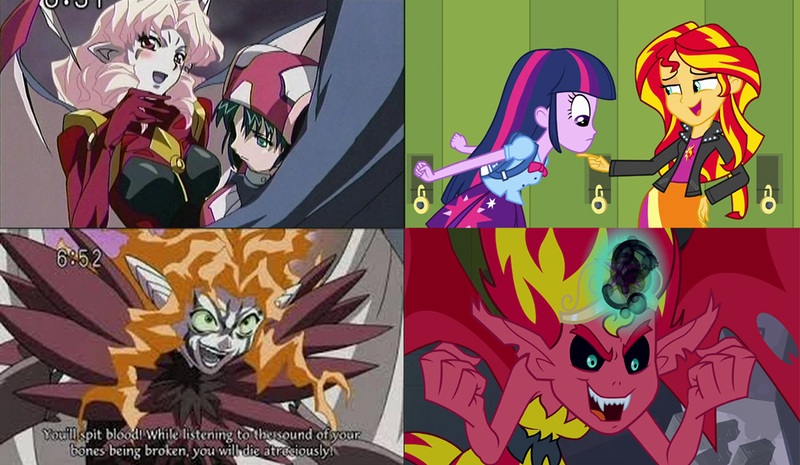 Size: 1000x581 | Tagged: safe, derpibooru import, princess luna, sunset shimmer, twilight sparkle, twilight sparkle (alicorn), equestria girls, comparison, gaiking: legend of daiku maryu, proist, sunset satan