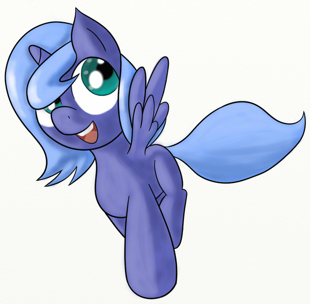 Size: 1165x1145 | Tagged: artist:springveil, derpibooru import, filly, princess luna, running, safe, smiling, solo, spread wings, woona