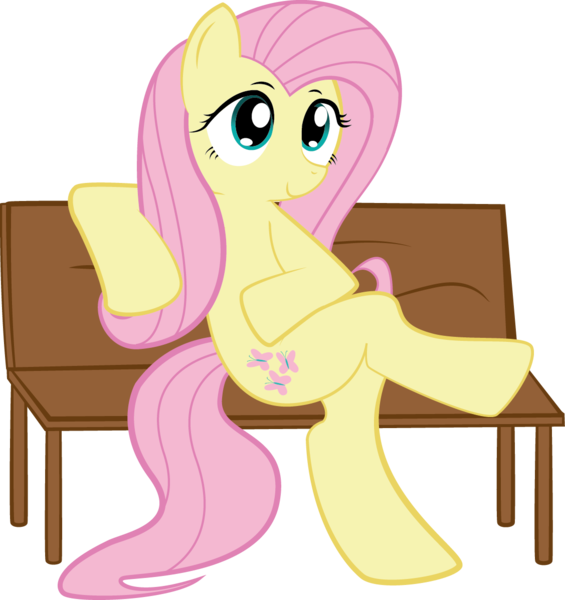 Size: 1127x1197 | Tagged: safe, artist:hoodie-stalker, derpibooru import, fluttershy, pegasus, pony, bench, female, hoof on belly, simple background, sitting, sitting lyra, solo, transparent background, vector