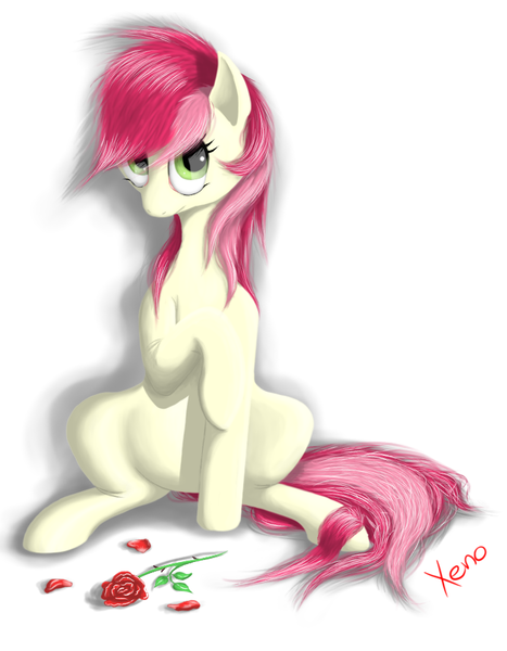 Size: 700x900 | Tagged: artist:the1xeno1, derpibooru import, rose, roseluck, safe, sitting, solo