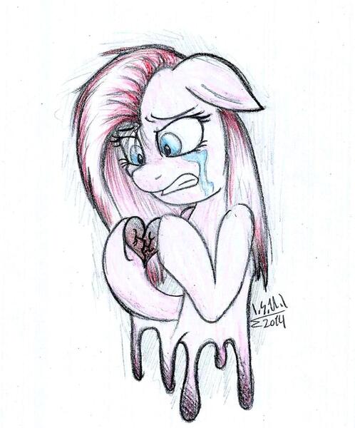 Artist Cyanyeh Bust Crying Derpibooru Import Earth Pony Heart Heartbreak Pinkamena Diane Pie Pinkie Pie Pony Portrait Sad Safe Solo Traditional Art Twibooru