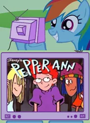 Size: 563x770 | Tagged: derpibooru import, exploitable meme, meme, obligatory pony, pepper ann, rainbow dash, safe, tv meme