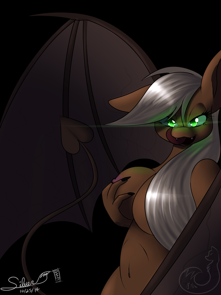 Size: 1500x2000 | Tagged: anthro, applejack, artist:silverfox057, breast fondling, breast grab, breasts, breast squeeze, female, glowing eyes, grope, nail polish, nipples, nudity, questionable, sideboob, solo, solo female, succubus