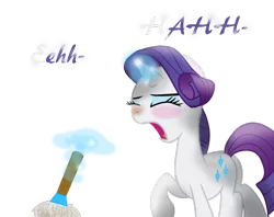 Size: 1004x796 | Tagged: artist:daisymeadows, derpibooru import, duster, feather, horn, magic, pre sneeze, rarity, safe, sneezing
