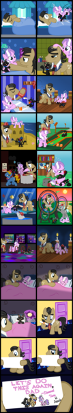 Size: 2000x11171 | Tagged: safe, artist:magerblutooth, derpibooru import, diamond tiara, filthy rich, oc, oc:dazzle, cat, dolphin, pony, puffer fish, comic:diamond and dazzle, beach, bed mane, cinema, comic, cute, dance dance revolution, diamondbetes, drawing, equestria's best father, face paint, minigolf, montage, morning ponies, rhythm game, swordfish