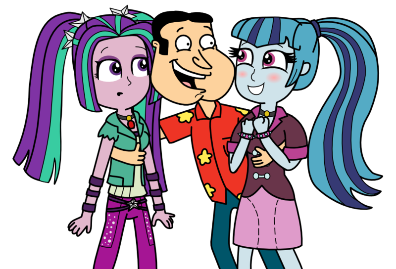 Size: 981x667 | Tagged: safe, artist:mighty355, derpibooru import, aria blaze, sonata dusk, equestria girls, rainbow rocks, crossover, family guy, glenn quagmire, imminent rape, imminent sex, quagmire, simple background, this will end in jail time, this will end in tears, transparent background