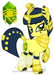 Size: 1024x1434 | Tagged: dead source, safe, artist:diigii-doll, derpibooru import, oc, oc:biankha, ponified, unofficial characters only, pony, unicorn, animal crossing, ankh, ankha, bracelet, crossover, ear piercing, earring, egyptian, emerald, eyeliner, headdress, horn, horn ring, image, jewelry, leg wrapping, makeup, mascara, necklace, piercing, png, ring, solo, watermark