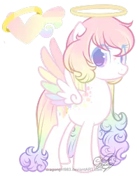 Size: 1024x1301 | Tagged: safe, artist:diigii-doll, derpibooru import, oc, oc:opalescent skies, unofficial characters only, pegasus, pony, freckles, halo, heart, solo