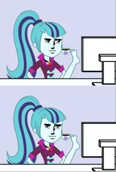 Size: 540x800 | Tagged: safe, derpibooru import, sonata dusk, equestria girls, computer, meme, reaction image, solo, tea, wat, yaranaika