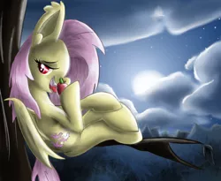 Size: 1024x841 | Tagged: apple, artist:manfartwish, derpibooru import, flutterbat, fluttershy, licking, safe, solo