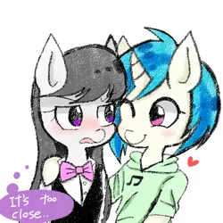 Size: 700x700 | Tagged: artist:betta-k, blushing, cute, derpibooru import, heart, hug, octavia melody, safe, vinyl scratch