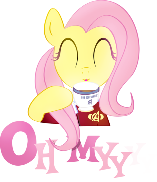 Size: 830x963 | Tagged: artist:nicolaykoriagin, clothes, crossover, fluttershy, george takei, hikaru sulu, oh my, parody, safe, star trek, tea, teacup