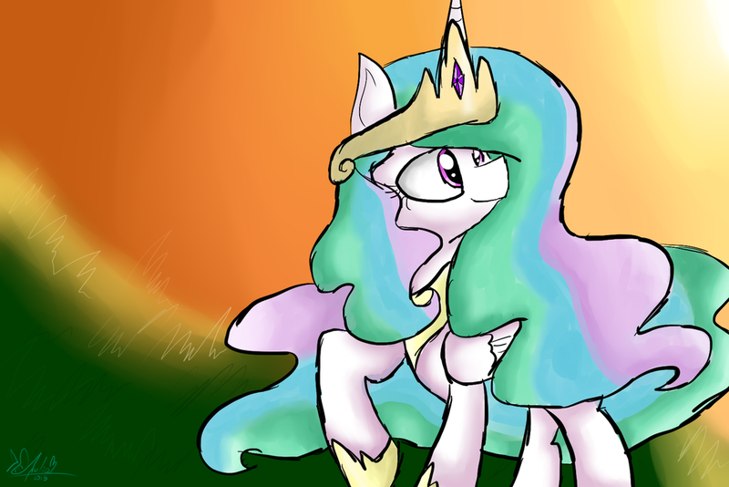 Size: 1024x683 | Tagged: safe, artist:jayivee, derpibooru import, princess celestia, grass, sun