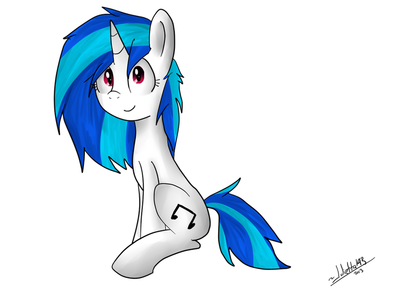 Size: 1024x768 | Tagged: artist:jayivee, derpibooru import, looking at you, safe, simple background, sitting, solo, vinyl scratch
