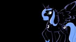 Size: 2560x1440 | Tagged: artist:braukoly, derpibooru import, princess luna, raised hoof, s1 luna, safe, smiling, solo, vector, wallpaper