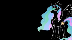 Size: 2560x1440 | Tagged: artist:braukoly, derpibooru import, princess celestia, safe, solo, spread wings, vector, wallpaper