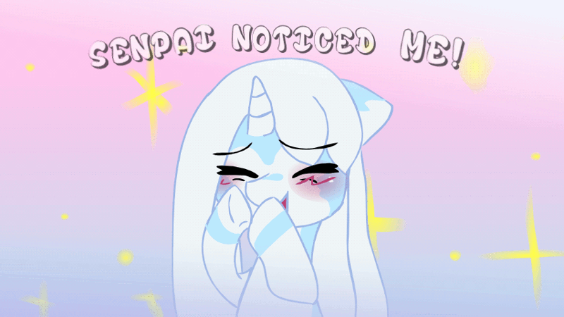 Size: 854x480 | Tagged: safe, artist:celerypony, derpibooru import, oc, oc:celery, unofficial characters only, pony, unicorn, animated, blushing, clapping, cute, eyes closed, female, gif, happy, mare, open mouth, senpai, senpai noticed me, smiling, solo, sparkles