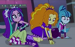 Size: 1640x1025 | Tagged: safe, derpibooru import, screencap, adagio dazzle, aria blaze, sonata dusk, equestria girls, rainbow rocks, addolorato dazzle, bare shoulders, defeated, sad, sleeveless, the dazzlings, woobie